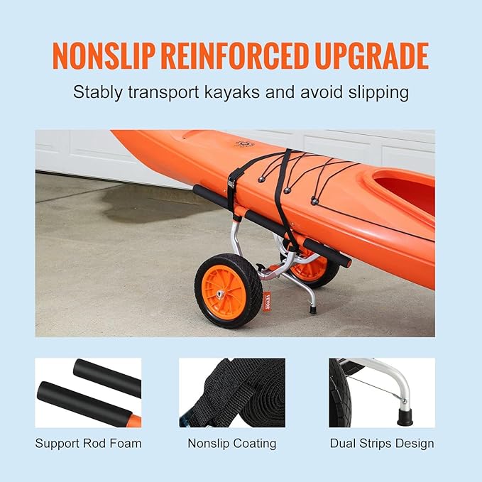Heavy Duty Kayak Cart, Foldable Canoe Trolley Cart with 12'' Tires, Adjustable Width 6.69"-17.32",350 Lb Weight Capacity Kayak Trolley for Kayaks Canoes Paddleboards Float Mats Jon Boats