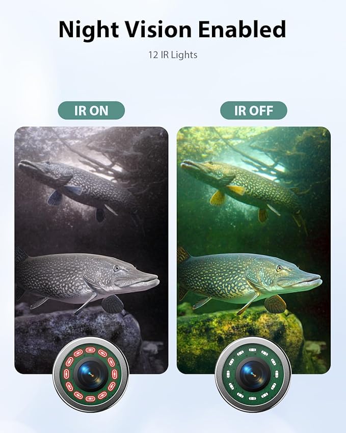Eyoyo 水中釣りカメラ ポータブルビデオ魚群探知機 9インチ液晶モニター 1000TVL 防水カメラ 水中DVRビデオフィッシュカム 30mケーブル 12個のIR赤外線ライト アイスフィッシング、ボートフィッシング、湖での釣りに対応