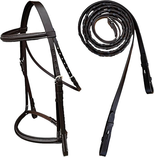 Majestic Ally Padded Raised English Bridle, Premium Leather, Matching Laced Reins