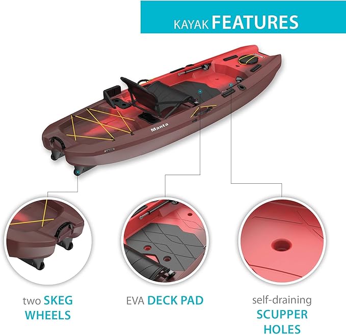 Lifetime Manta Angler Kayak 10', Stand-Up Fishing Kayak, 6 Rod Holders, Adjustable Seat