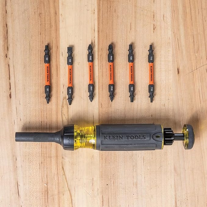 Klein Tools 32313HD 13-in-1 Multi-bit Ratcheting Screwdriver, Double-Ended Impact Bit Set, 12 Impact Driver Bits and 1/4-Inch Nut Driver