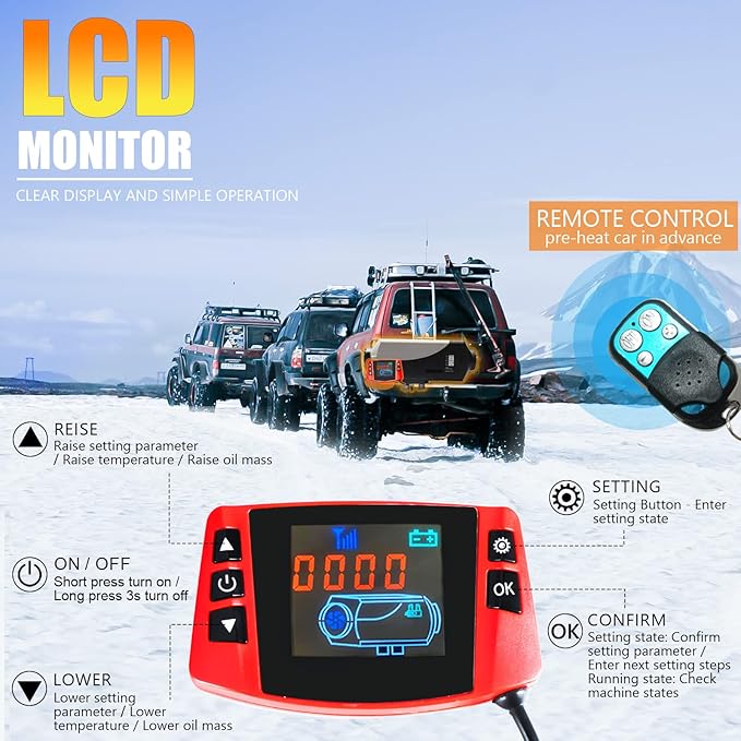 WAYSKA ディーゼルヒーター 12V 15Lタンク ディーゼルエアヒーター 5KW マフラー LCDモニター&リモコン付き トラック、トレーラー、ボート、モーターホーム用 ディーゼルパーキングヒーター