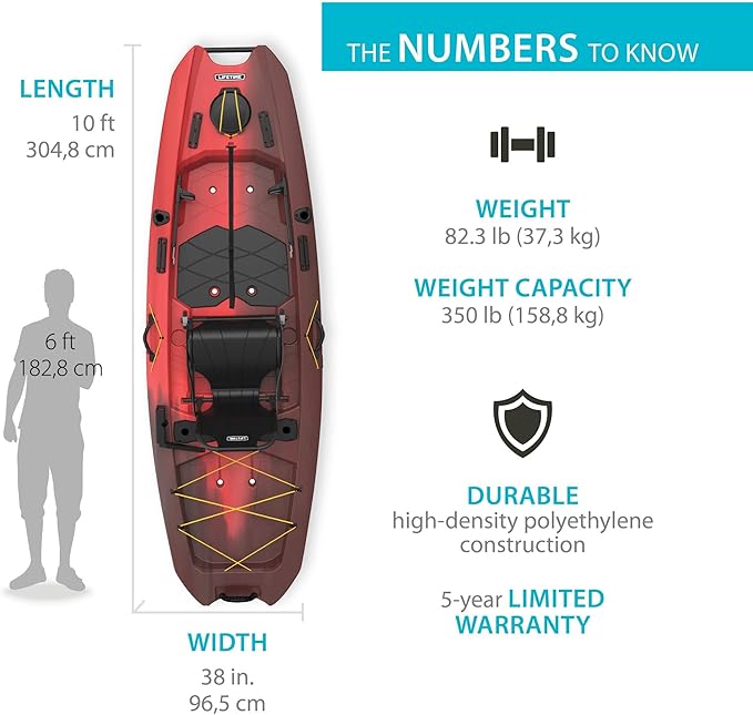 Lifetime Manta Angler Kayak 10', Stand-Up Fishing Kayak, 6 Rod Holders, Adjustable Seat