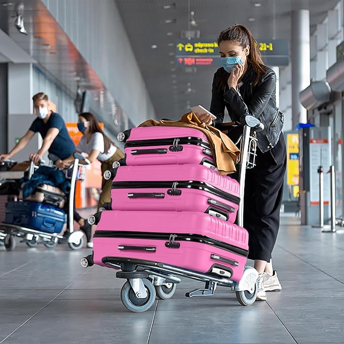 Karl home スーツケース 3点セット ハードサイド スピナーホイールとTSAロック付き 持ち運びやすい軽量ABS製 旅行・ビジネス用 ピンク (20/24/28)