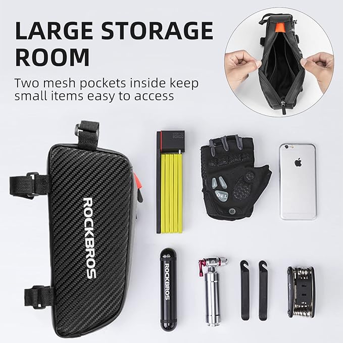 ROCKBROS Top Tube Bike Bag Bicycle Front Frame Bag Bike Accessories Pouch Compatible with iPhone 14/13/12 Pro Galaxy S22/S21