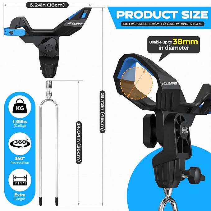 PLUSINNO 1/2/4 Pack Fishing Rod Holder for Ground, Upgraded Rod Holders for Bank Fishing, 360 Degree Adjustable Fishing Rod Holder Equipment, Fishing Gear, Fishing Gifts for Men.