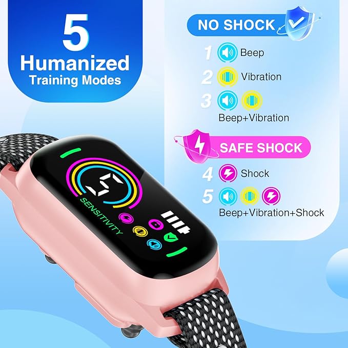 Bark Collar, 2 Pack Dog Bark Collar for Large Medium Small Dogs, Rechargeable Dog Bark Deterrent Devices, Smart Training Collar with Beep Vibration 5 Sensitivity, Anti Barking Device for Dogs (Pink)