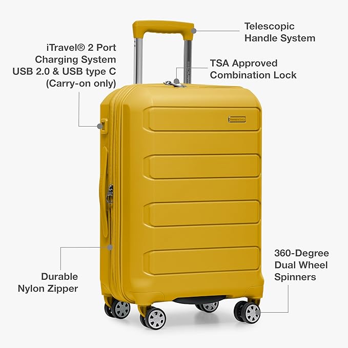 Traveler's Choice Pagosa Hardshell Expandable Luggage with Spinner Wheels, Yellow, 22-Inch Carry-on