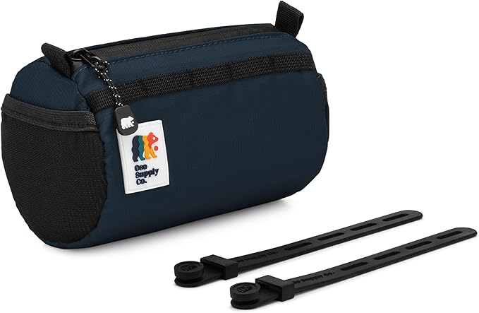 Oso Supply Co Handlebar Bike Bag – Water-Resistant Hard Shell with Quick-Access Zipper, Side Mesh Pockets, and Spacious Storage – Ideal for Cycling, Commuting, and Adventure Rides (Navy Blue)