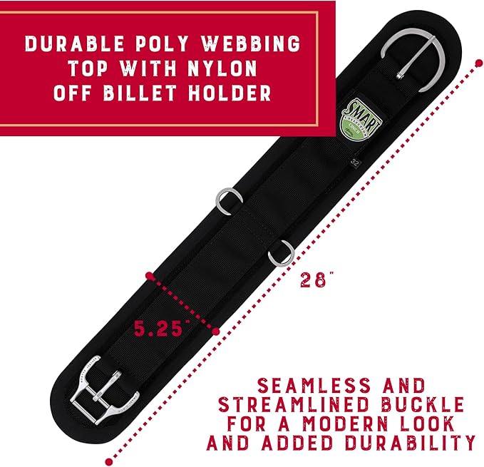 Weaver Equine ‎Straight Smart Horse Cinch, Anti-Slip Felt Lined Saddle Cinch Girth with Smart Cinch Buckle, Western Horse Riding Supplies, ‎Black
