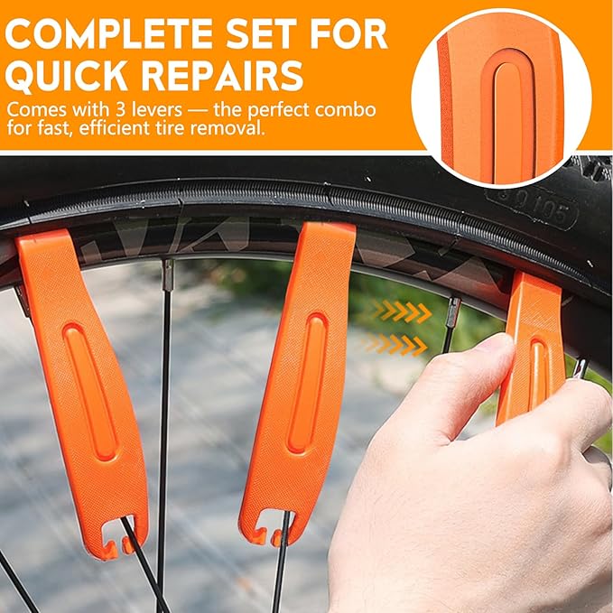Bike Tire Levers Set, 3pcs Bicycle Tire Levers with Spoke Hooks, 16mm Wide Tire Removal Tool for Road Bike, Mountain Bike, Hybrid Bike Repair Kit