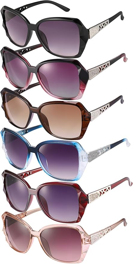 DragonflyDreams 4 Pcs Women Large Sunglasses, UV 400 Glasses Oversized Classic Trend Ladies Sunglasses Sparkling Large Frame