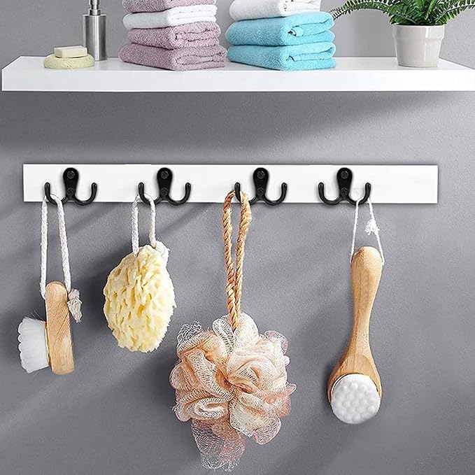 2 Pcs Double Prong Robe Hooks, Dual Coat Hooks Wall Mounted Hanging Clothes for Bathroom Bedroom Door Wall Retro Metal Cloth Hanger Double Coat Hooks with 4 Screws (Black)