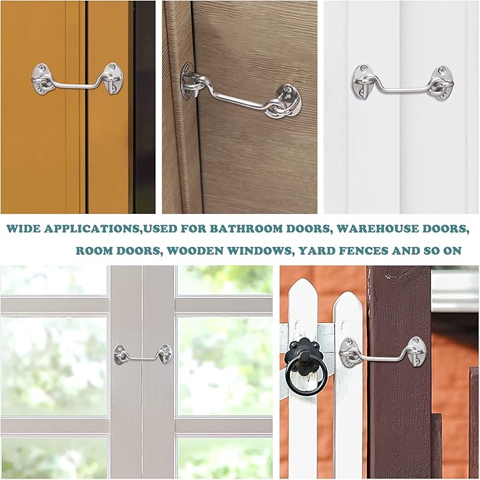 4" Barn Door Latch Door Lock Hardware, Sliding Door Lock Eye Hook Latch with Screws, Rust-Resistant Metal Gate Latch, Privacy Hooks Latch for Inside Door, Wooden Fence, Garage Door (3 Pack)