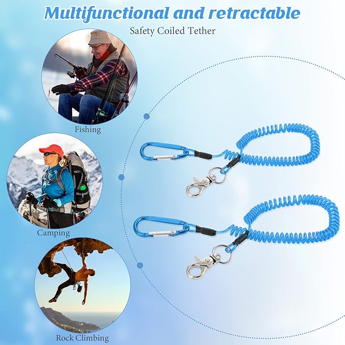 Woanger 6 Pack Fishing Lanyard Steel Wire Coiled Lanyard Tool Lanyards for Hand Tools Kayak Retractable Tool Leash Fishing Rod Safety Lanyards Gear with Alloy Clips for Pliers Boating