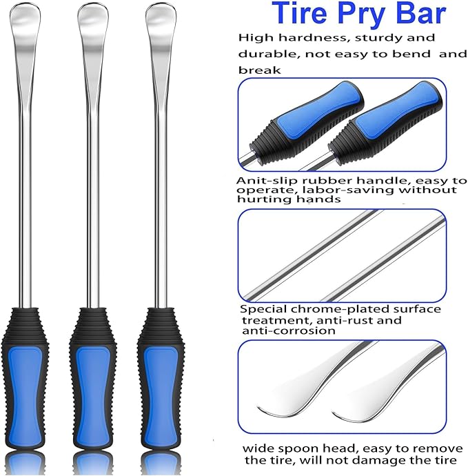 PINKJOY 11.5" Tire Spoon Kit, 24pcs Tire Changing Tool for Motorcycle Dirt Bike Lawn Tractor Bicycle, Motorcycle Tire Changer Tire Removal Tool with 3pcs Rim Covers 6pcs Valve Tool Valve Cores