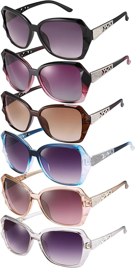DragonflyDreams 4 Pcs Women Large Sunglasses, UV 400 Glasses Oversized Classic Trend Ladies Sunglasses Sparkling Large Frame