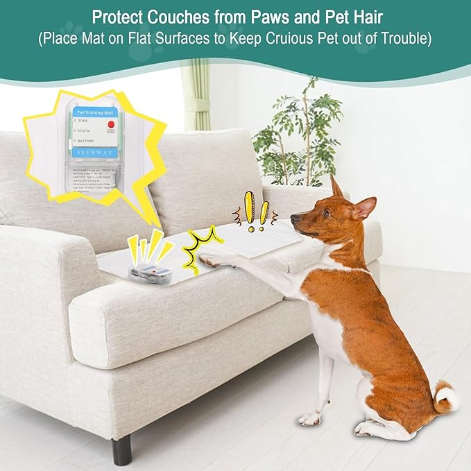SEERWAY Pet Shock Mat with Tester, 2-Pack 22"X14" Electric Training Mats to Keep Dogs & Cats Off Couch, Bed, Kitchen Counter