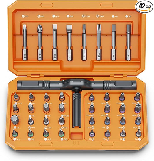 Bomivoi 42 in 1 Magnetic Screwdriver Set, DIY Ratchet Screwdriver Set, Multi Bit Magnetic Drive Set with Detachable Ratchet Handle, Portable Compact Repair Tool Kit for Home Furniture Computer Bicycle