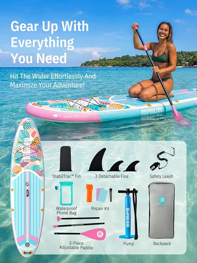 Niphean Inflatable Stand Up Paddle Board with SUP Accessories, Anti-Slip EVA Deck, 10’6’’ Inflatable Paddle Boards for Adults & Youth of All Skill Levels