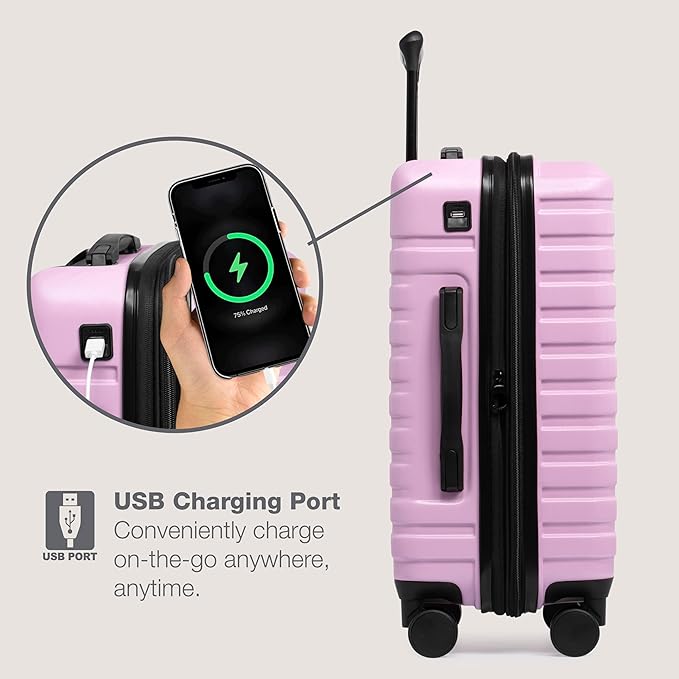 U.S. Traveler Boren ハードサイドスピナー荷物 アルミニウムハンドル付き ラベンダー 2点セット