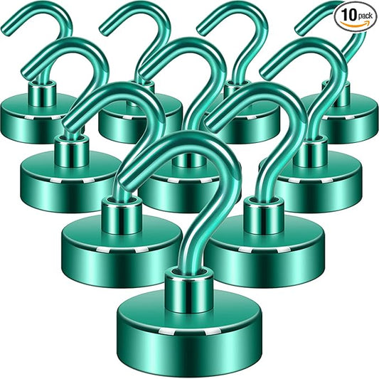 Neosmuk Magnetic Hooks, Heavy Duty 40lb+ Strong Magnet Hook for Cruise Cabins, Cruise Ship Essentials for Hanging, Metal Wall Refrigerator Hangers (Green, 10 Pack)