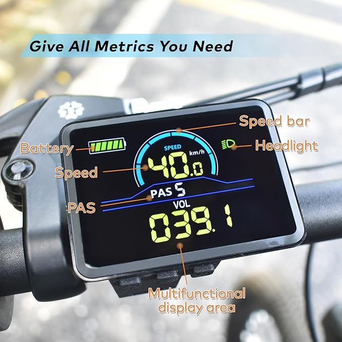 Ebike Display P5C, UART No. 2 Protocol, 24V-60V ABS Colorful Cycling Computer Left-Side Ebike Controller, Ebike LCD Display to Enrich Cycling Journey