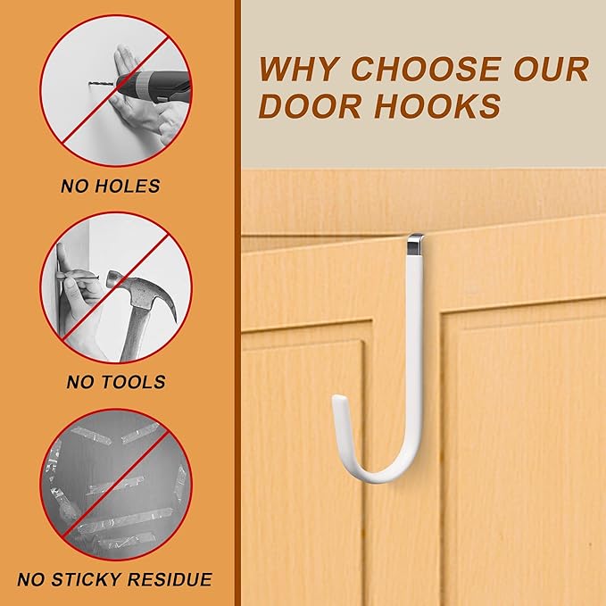 Over The Door Hooks 4 Pack – Rubber Coated Door Hanger for Hanging Clothes, Coats, Towels, Bags – No Drill Over The Door Towel Rack, Hooks for Hanging, Dorm Essentials, Closet Organizer