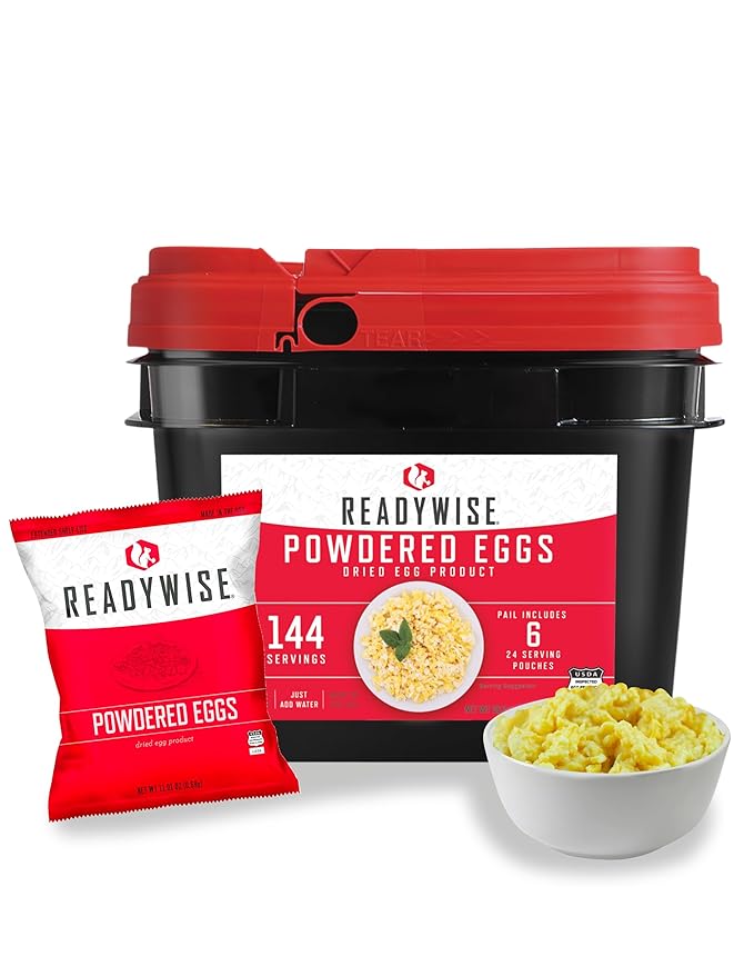 ReadyWise 非常食 – 144食分 フリーズドライ卵パウダーバケツ、高タンパクミール、サバイバルフード、バックパッキング、キャンプ用品、非常時備蓄用品、最長10年保存可能