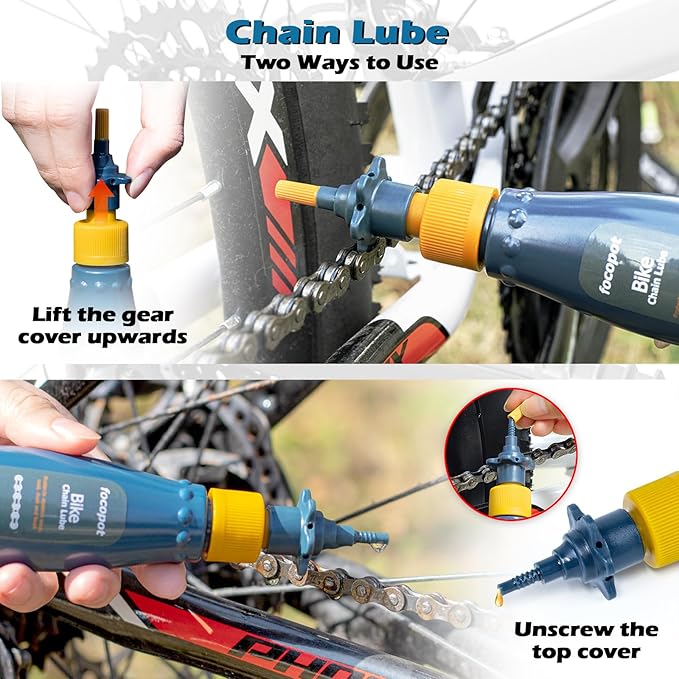 focopot Bike Chain Cleaner Kit with Bicycle Cleaner(25 oz),Degreaser(10 oz),Oil Lubricant(2 oz),Cleaning Brush Tool,Bike Chain Cleaning kit to Clean and Lube Mountain/Road/MT/E Bike