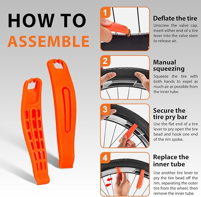Bike Tire Levers 6-Pack,Ultra-Strong Nylon Tire Changing Tool for Repairing Bike Tubes,Compatible with Road,E-Bike,Gravel & Mountain Tires