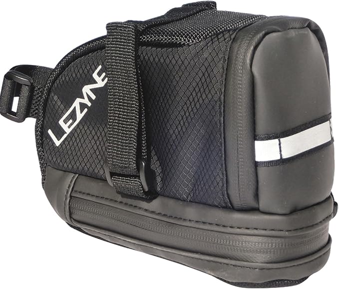 LEZYNE Caddy Bike Saddle Bag - Durable Nylon Cycling Storage Bag with Velcro/Quick Release Mount, Reflective Accents, Water-Resistant Zipper for Road Bikes & Commuters