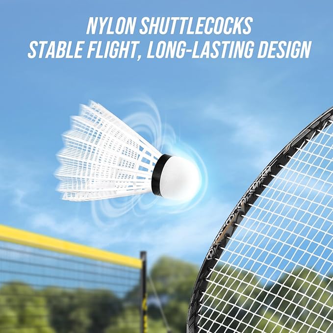 Badminton Set for Backyard, Outdoor Badminton Net with Anti-Sag Design, 4 Professional Badminton Rackets, 4 Shuttlecocks and Carry Bag for Lawn or Beach
