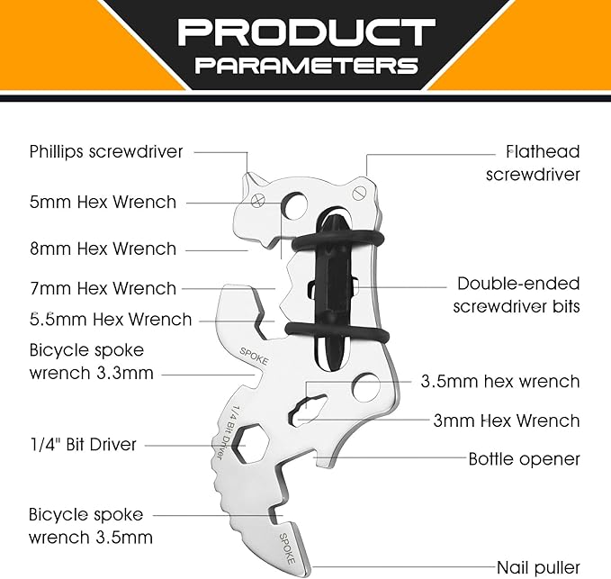 Father's Day Gifts for Dad from Daughter Son, Keychain Multi-tool 14 in 1 Pocket Gadgets Tools Bottle Opener Screwdriver, EDC Tool Key Ring Anniversary Birthday Gifts for Men Him (Rhino)