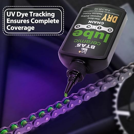 BTAS Ceramic Dry Bike Chain Lube 4 oz -UV Tracer Dye -Road,Mountain Bicycle Lubricant Oil,Dry and Dusty Weather Conditions