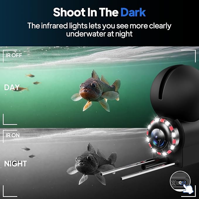 水中釣りカメラ、赤外線ナイトビジョンライト付き釣りカメラ、4.3インチIPSポータブル魚群探知機（65フィートケーブル付き）、氷上・湖・ボート・カヤック釣り用アップグレードHD 8赤外線ライトレンズ、ギフトに最適