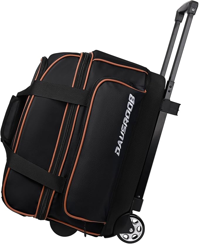 2 Ball Bowling Bag with Wheel,900D Oxford Waterproof PU,Dual Roller Bowling Bag with Sturdy Frame,Large Shoe Compartment Fits Up to Men’s 16,Rolling Bowling Tote, Handle Extends to 39.5"