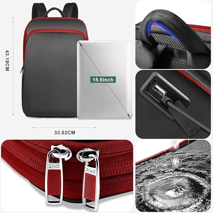 ZINZ Slim and Expandable 15 15.6 16 Inch Laptop Backpack Anti Theft Business Travel Notebook Bag with USB, Multipurpose Large Capacity Daypack for Men & Women,B01RD01