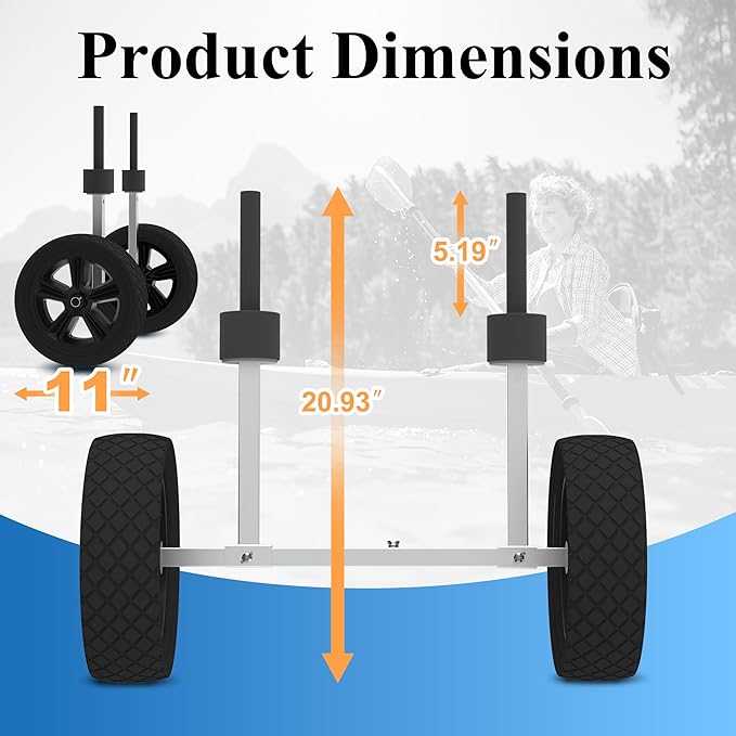 GanFindX Heavy Duty Kayak Cart | Adjustable Foldable Trolley with Durable Wheels, Portable Kayak Transport Cart, Tie-Down Straps