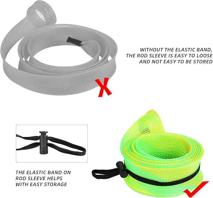 SF Fishing Rod Sock Fishing Rod Sleeve Rod Cover Braided Mesh Rod Protector Pole Gloves Fishing Tools for Spinning Fishing Rod,Casting Rod,Musky Rod, Ice Rod, Fly Rod, Spey Rod