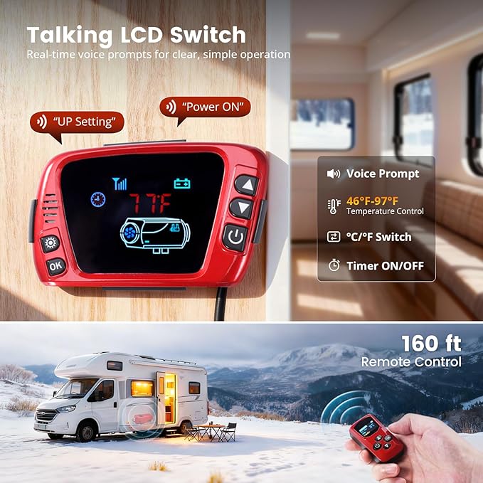 Diesel Heater 2KW, Aluminum Housing, Diesel Air Heater 12V High Altitude, Parking Heater with Talking LCD Controller for Trucks, Campers, RVs, and Boats