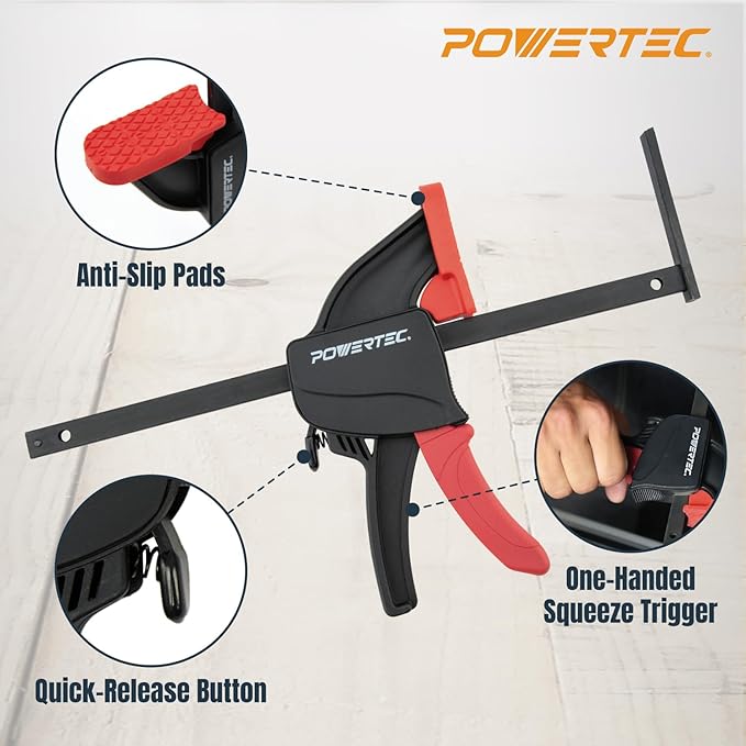 POWERTEC Guide Rail Clamp, 8-3/4 Inch Quick Release Clamps for Circular Saw Guide Rail System, Woodworking, 71423V, Track Saw Track Clamp(2PCs) (Pack of 10)