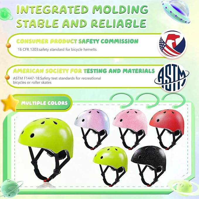 Kids Bike Helmet Set for Boys Girls Toddler Bicycle Helmet Adjustable Skateboard Helmet Protective Gear Set Knee Elbow Wrist Pads for Children Cycling, Scooter, Outdoor Sports