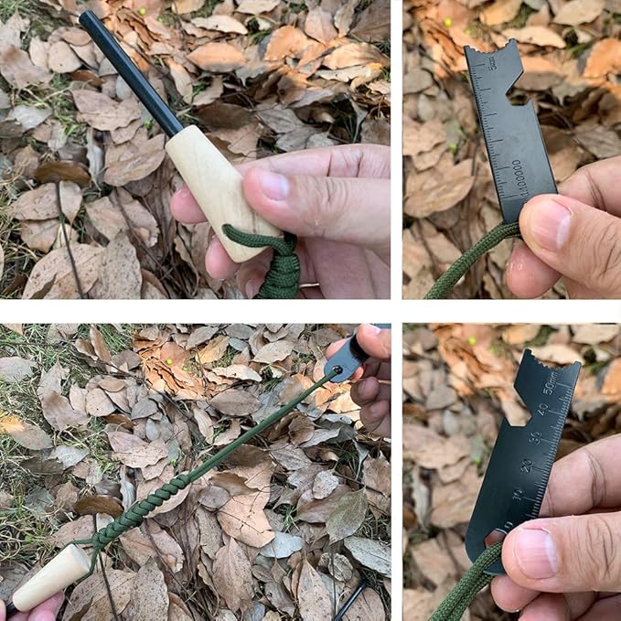 Fire Starter Survival Kit, Larger Ferro Rod with Striker Lanyard 3in Long Flint and Steel, 13.8in Wick Hemp Cord, Multifunctional Bag