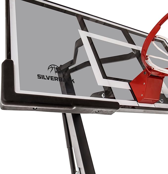 Silverback Height Adjustable In-Ground Basketball Hoop with Tempered Glass Backboard, Pro-Style Breakaway Rim & Backboard Pad
