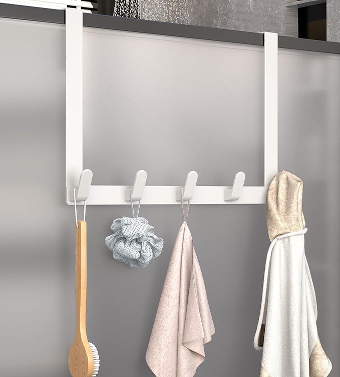 KitchLife Long Over The Door Hooks Hanger with 15.75" Extended Arms, Fits 1 3/4" Doors, L40U - Upgraded Thickened Heavy Duty Bathroom Accessories and Towel Rack Organization - 1 Pack, Glossy White