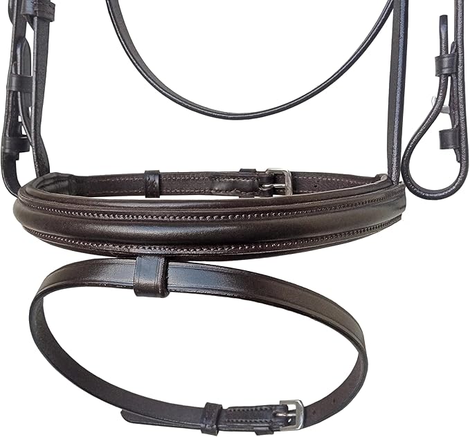 Equine Care Leather English Horse Bridle with Reins, Full Size, Choice of Browband Style, Padded Crown & Cavesson Noseband, Stainless Steel Hardware, Hunter Show Bridle.
