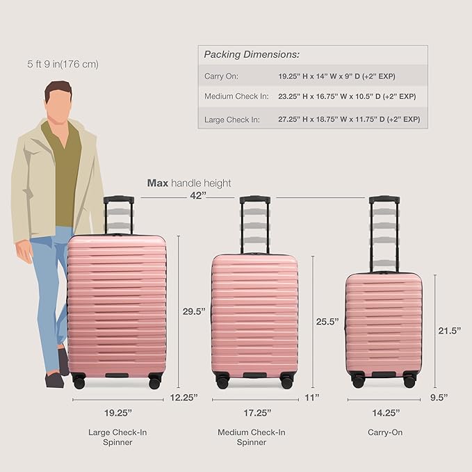 U.S. Traveler Boren 拡張可能ハードサイド 頑丈な旅行用荷物 8つのスピナーホイール付き ローズピンク 中型26インチ