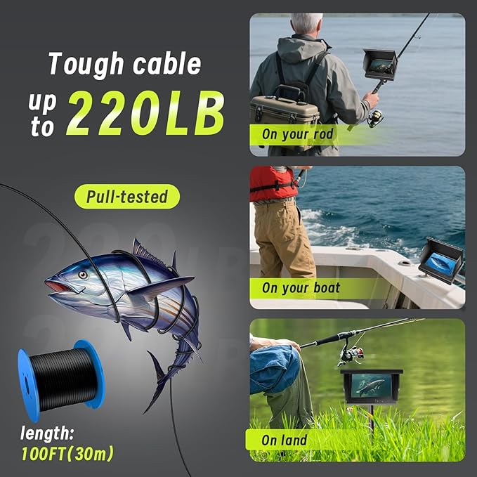 Camera for Fishing Underwater Fishing Camera with 100ft Cable,4.3 Inch IPS Display,Infrared Night Vision,220° Wide Angle IP67 Waterproof,1080P HD Imaging for Ice, River and Lake Boat Kayak Fishing