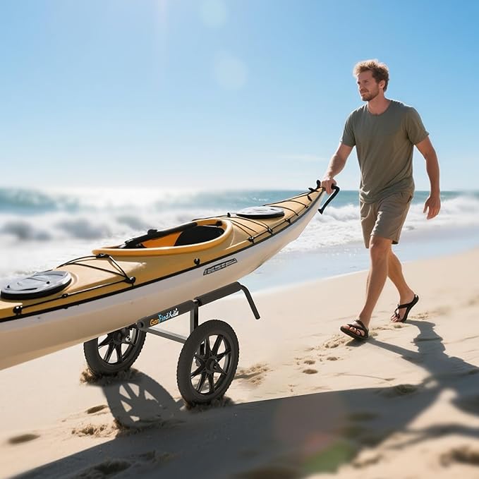 GanFindX Heavy Duty Kayak Cart | Adjustable Foldable Trolley with Durable Wheels, Portable Kayak Transport Cart, Tie-Down Straps Included (Detachable & Heavy-Duty)